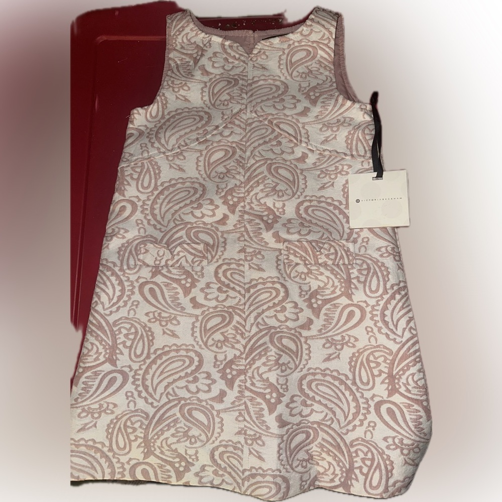 NEW 4T Victoria Beckham Cream and Dusty Pink Paisley Dress with tags